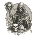 grim reaper with dice and woman posing tattoo design idea