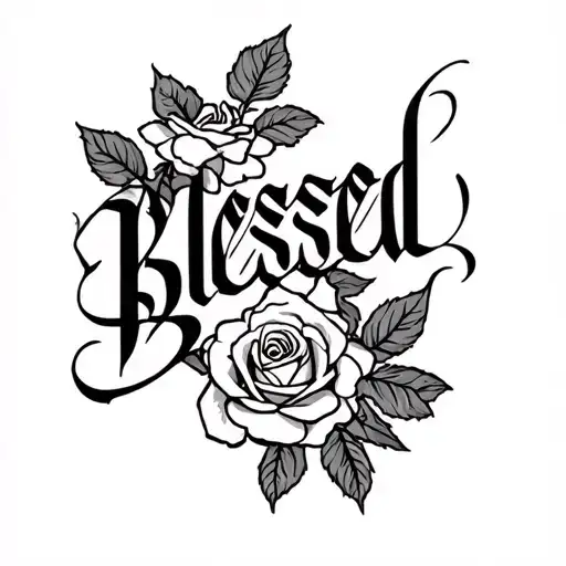 roses and the word blessed  tattoo design idea