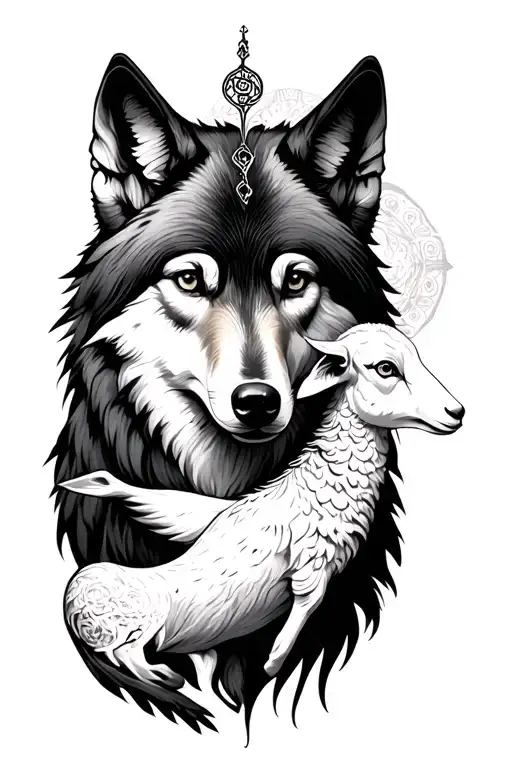 duality based tattoo with mystic anthro wolf and lamb tattoo design idea