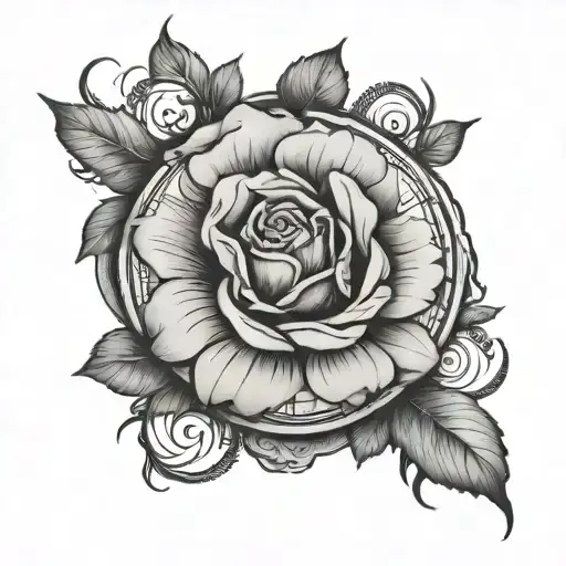 rose clock tattoo design idea