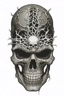 Bipolar disorder skull, top skull happy, bottom skull angry, tentacles coming down tattoo design idea