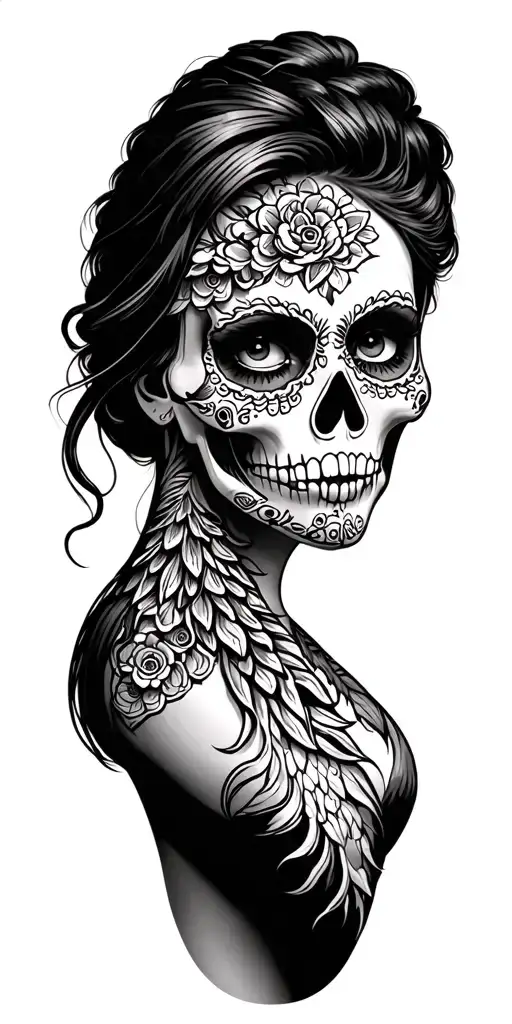 sugar skulls, roadrunner, woman face, new mexico, scorpio tattoo design idea