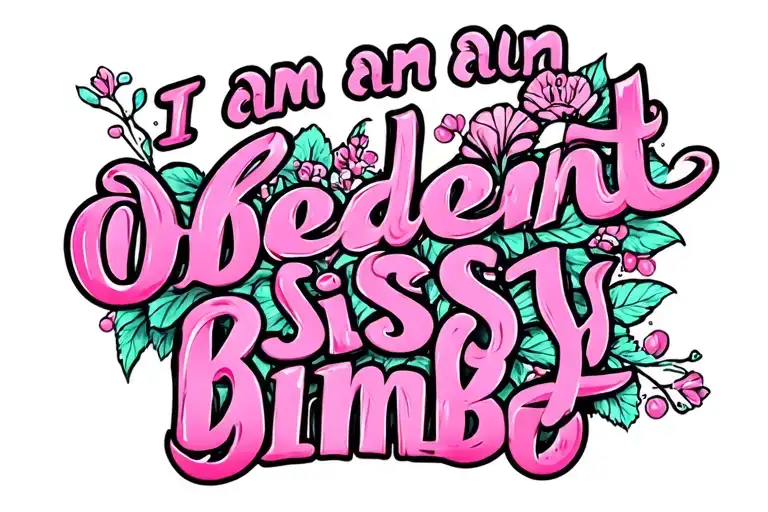 tattoo that says "i am an obedient sissy bimbo" in a girly pink font tattoo design idea