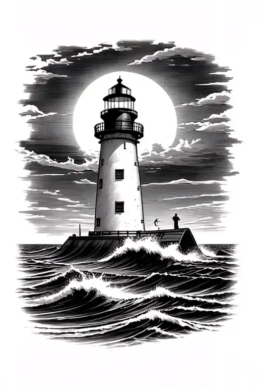 Sylt, Hörnum lighthouse, maritime, wind, waves and sunset tattoo design idea