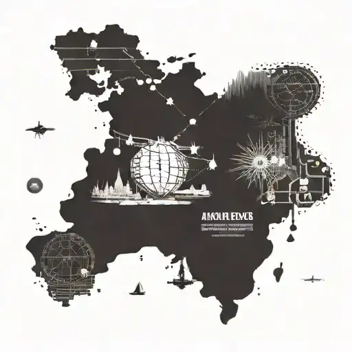 A map of the world with iconic landmarks from different countries, overlayed with a racing track tattoo design idea