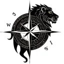 lion split with a compass with each quarter depicting the 4 seasons tattoo design idea