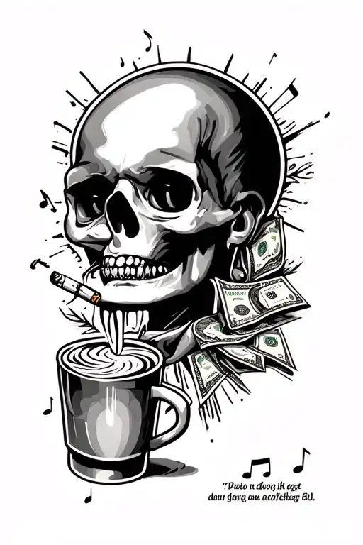 Ego,Poems  ,Coffee,Cigarettes,Piercings,Music,Lights,Emojis,Money,Blowjobs tattoo design idea