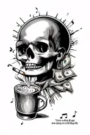 Ego,Poems  ,Coffee,Cigarettes,Piercings,Music,Lights,Emojis,Money,Blowjobs tattoo design idea
