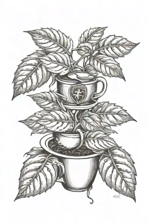 A coffee plant intertwined with a Porsche logo, symbolizing the client's passion for both coffee and luxury cars tattoo design idea
