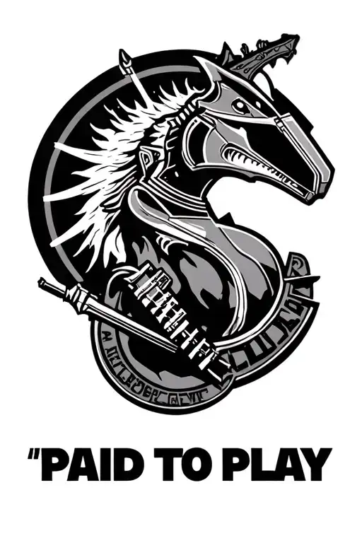 "Paid to Play" Mythosaur mandolorian crest Star Wars tattoo design idea