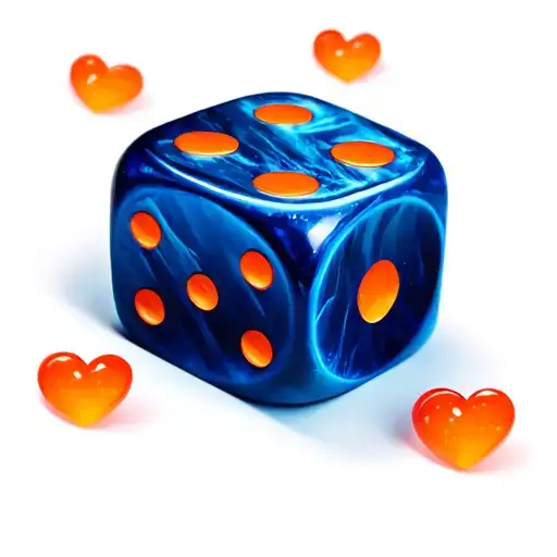 2 blue dice one showing 5 tiny orange hearts the other showing 2 tattoo design idea
