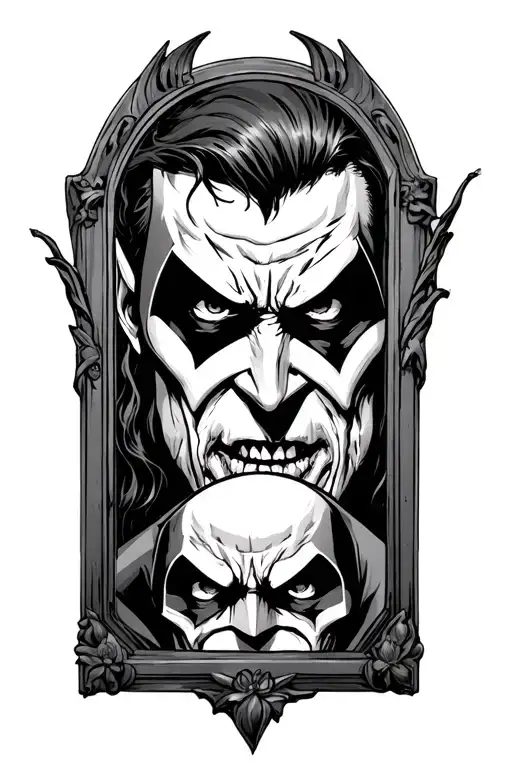 evil dead et batman looking into a mirror tattoo design idea