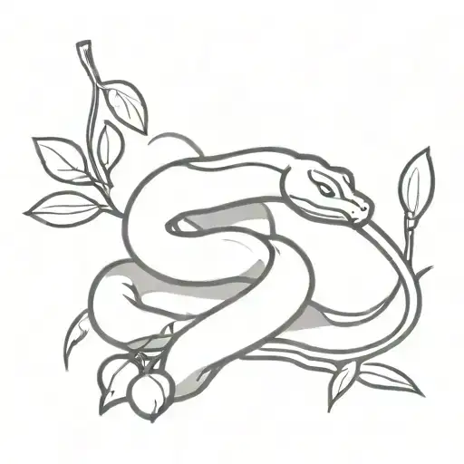 black-and-white drawing of a snake wrapped around a cherry tattoo design idea
