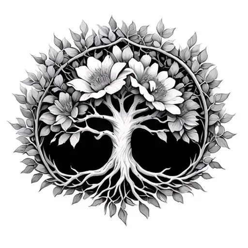 Tree of life flower and dream catches tattoo design idea