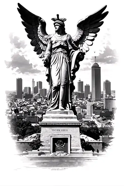 tattoo idea of Mexico’s Angel de la independencia with Mexico City's skyline  tattoo design idea