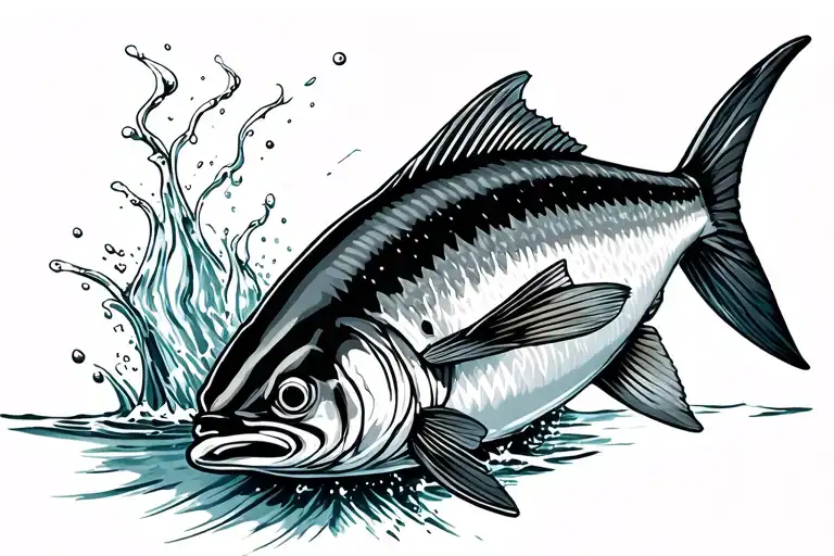 Spanish Mackerel jumping out of water tattoo design idea