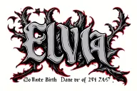 Elva name with date of birth and date of passing on the bottom of the name with red shadow tattoo design idea
