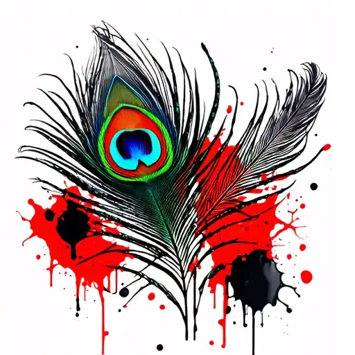 Colourful peacock feather attached tattoo design idea