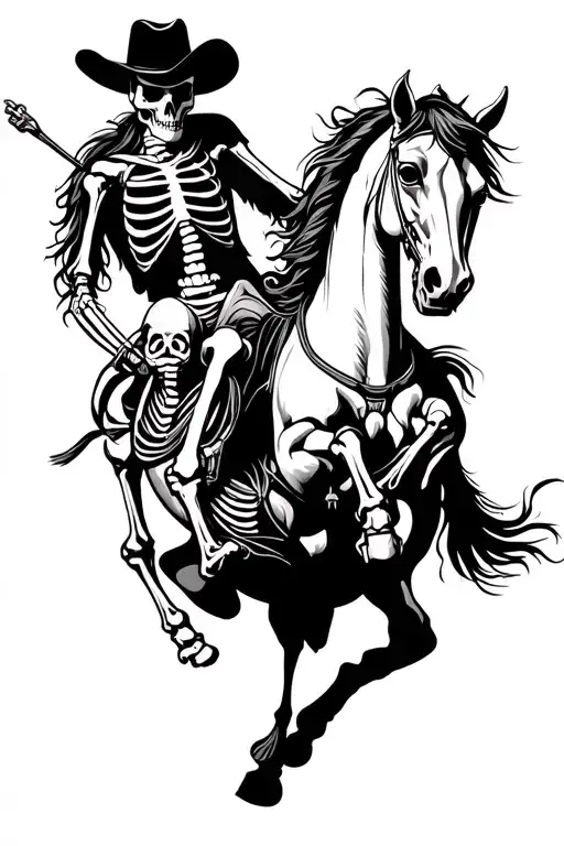 skeleton cowboy riding skeleton horse jumping tattoo design idea