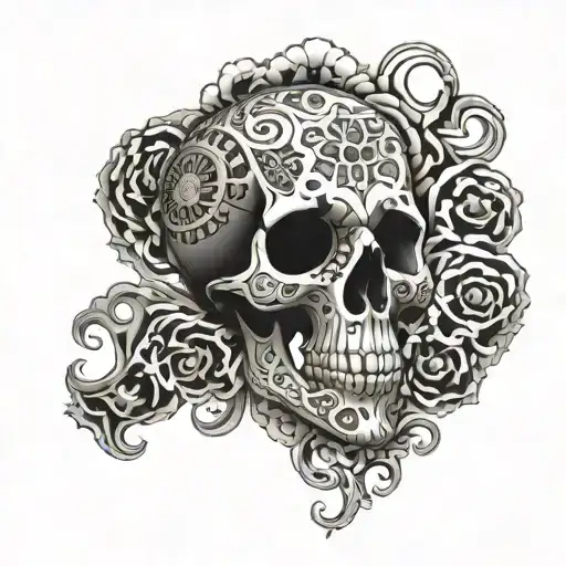 bold masculine skull Mandelbrot set tattoo design idea