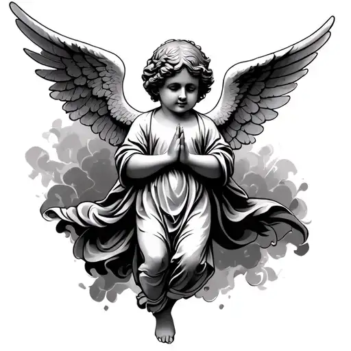 AN CHERUB ANGEL WITH PRAYING HANDS AND WALK PAST 'EM" tattoo design idea
