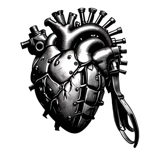 heart grenade with mechanical parts tattoo design idea