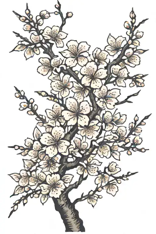 cherry blossom tree pink and black more flower less tree tattoo design idea