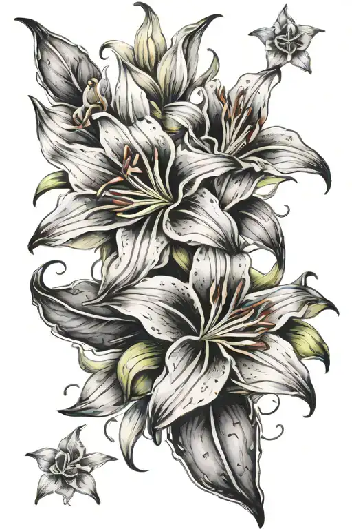 plus size body with lillies wrapping tattoo design idea