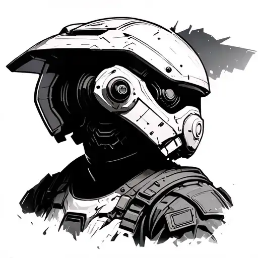 Helldiver futuristic soldier helment, broken tattoo design idea