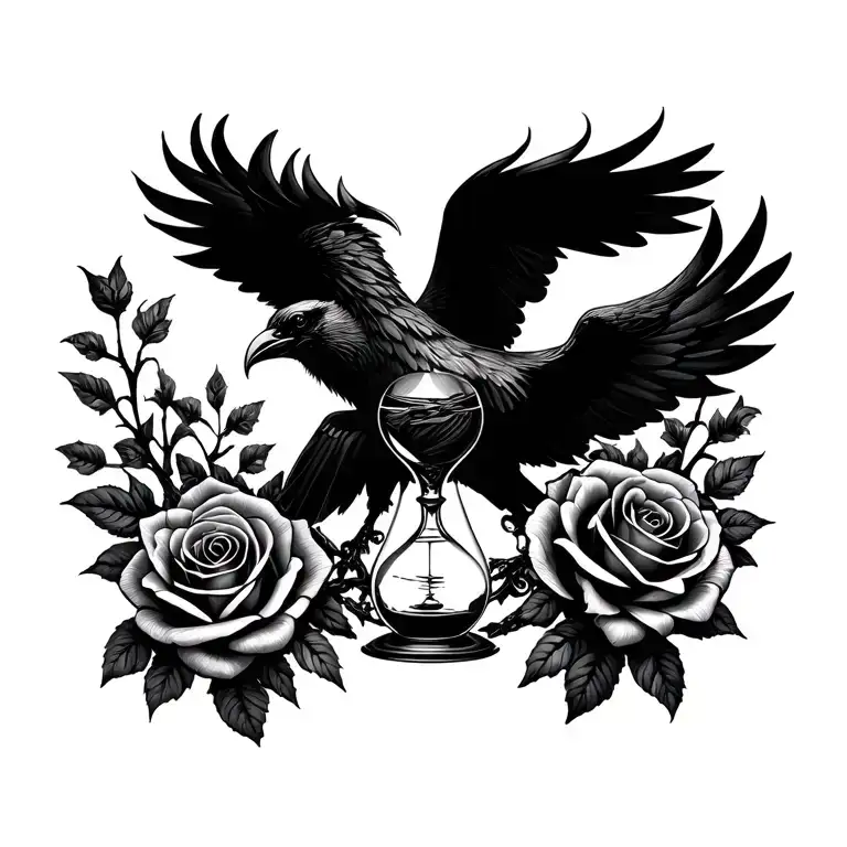 raven phoenix steampunk hour glass roses tattoo design idea