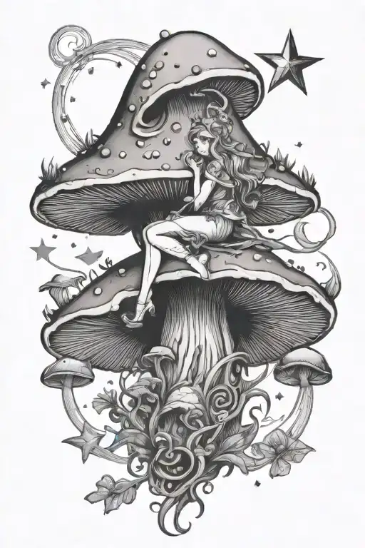 moons stars fairy core Aquarius mushroom tattoo design idea