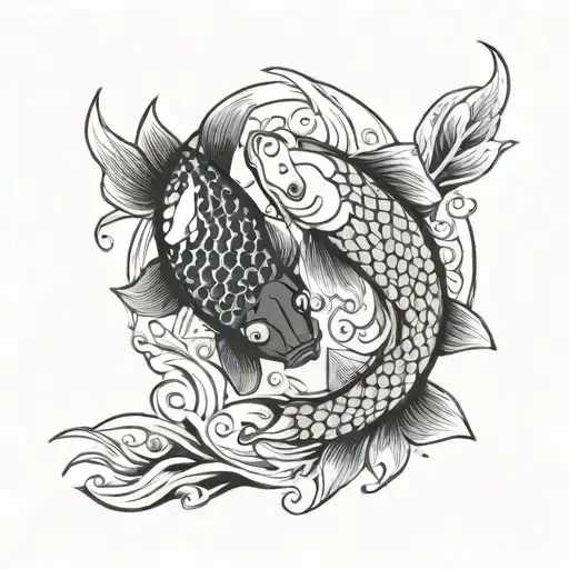 yin yang koi fish swimming aggressively tattoo design idea