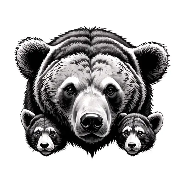 bear head surrounded with 2 cubs face only tattoo design idea