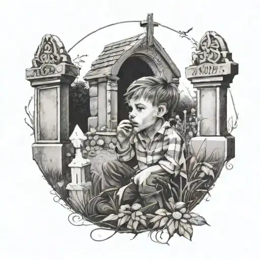 A boy whistling in a graveyard scene tattoo design idea