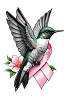 hummingbird and breast cancer ribbon tattoo design idea