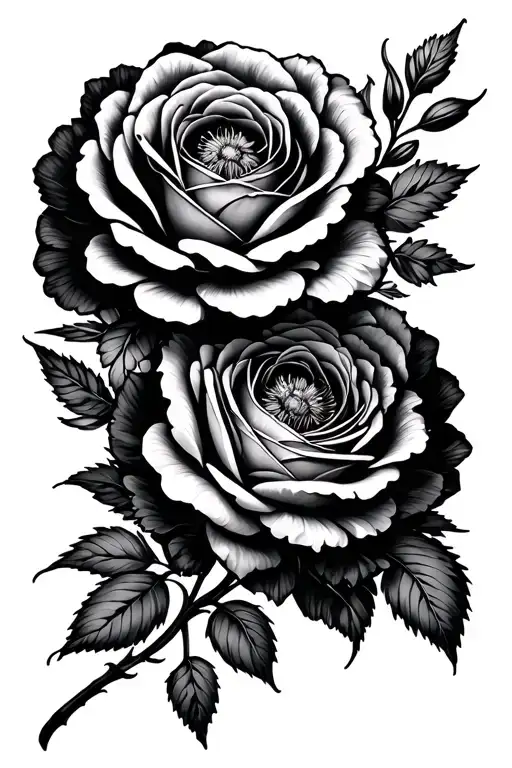 roses marigolds cosmos intertwined tattoo design idea