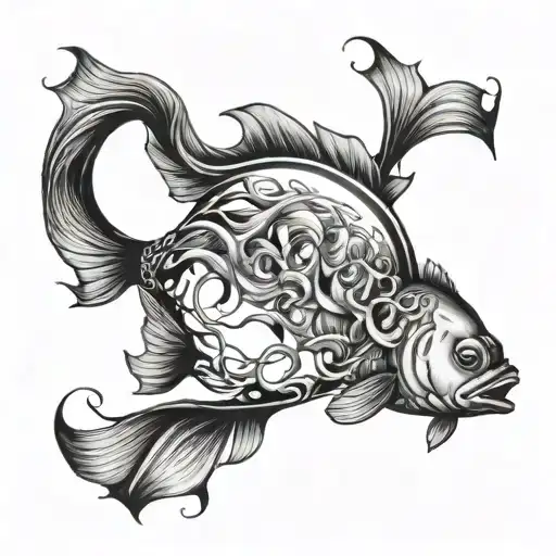 create a tattoo  based on this lyric, "we're just two lost souls swimming in a fish bowl" tattoo design idea