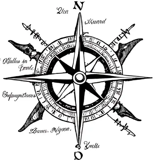 Compass anchor with 4 names tattoo design idea