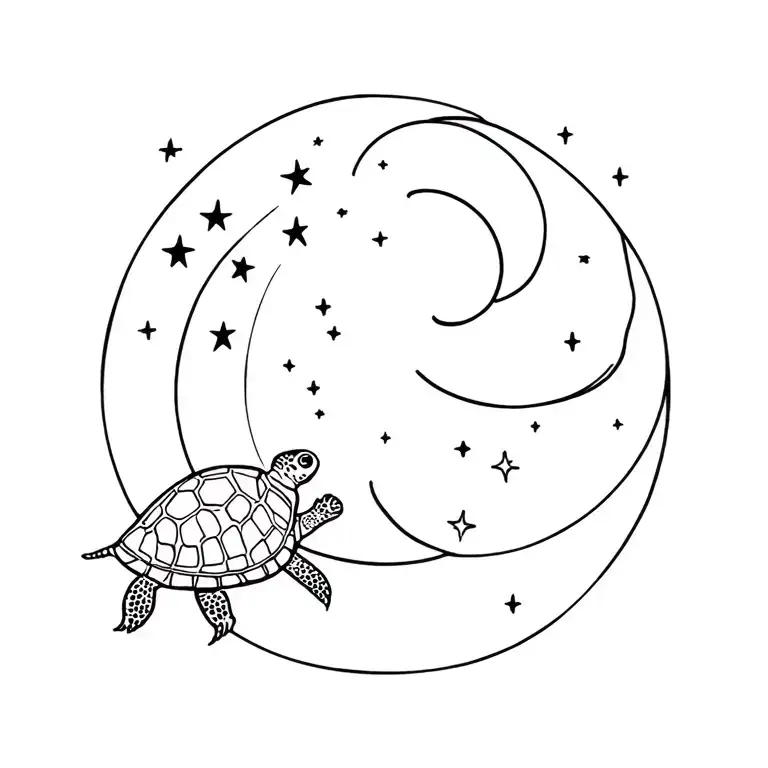 Taurus, earth and turtle, sun and moon and stars tattoo design idea