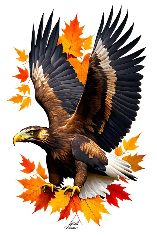 Eagle bright fall colored leaves tattoo design idea
