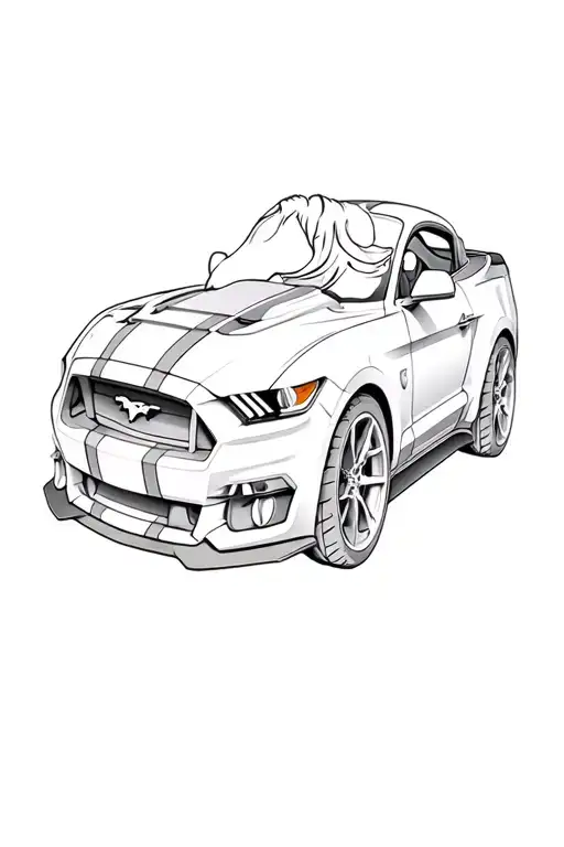 ford mustang logo with a 3d ghosted image of horse in the back ground. tattoo design idea