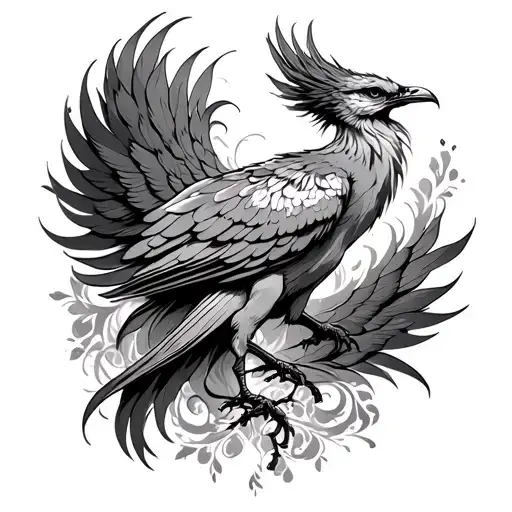 Phoenix bird tattoos on a woman’s buttock and leg sleeve tattoo design idea