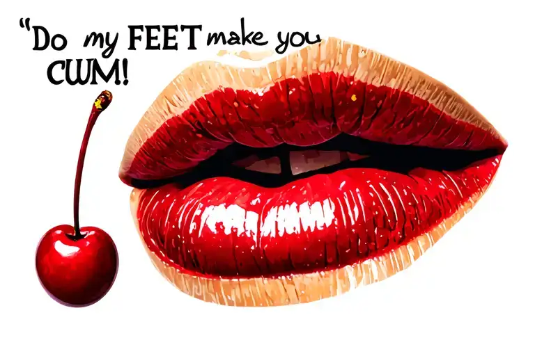 "Do my FEET make you CUM!" lips bitting cherry tattoo design idea