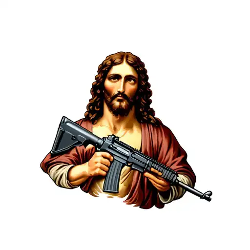 jesus with an m16 tattoo design idea