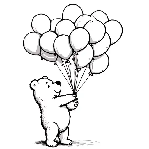 classic old pooh bear letting go of a bunch of balloons tattoo design idea