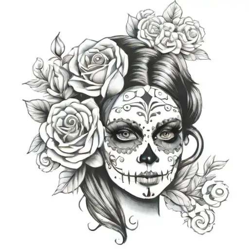 day of the dead girl face tattoo design idea