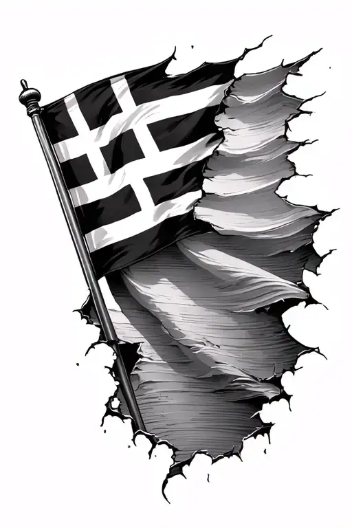  ripped greek flag waving horizantally  tattoo design idea