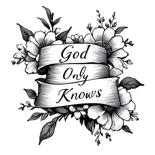 small dainty cross with flowers wrapped and words god only knows tattoo design idea