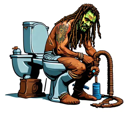 "Indigenous Plumbing " dreadlock painted face Native American plumber working on toilet tattoo design idea