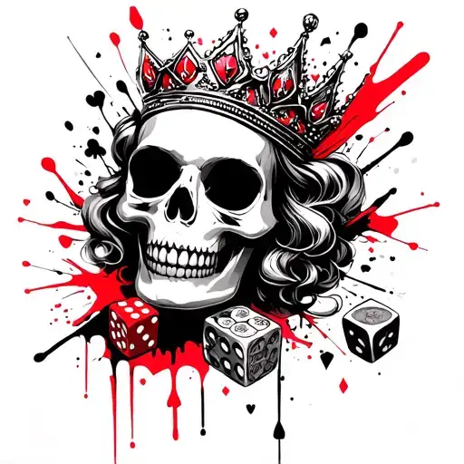 SKULL, PINUP GIRL, CROWN, DICE, MONEY, CARDS, CASINO, ROULETTE tattoo design idea